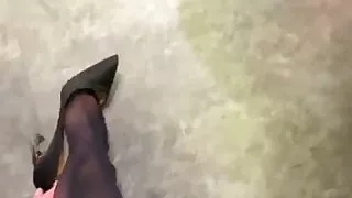 Nylon feet in stilettos