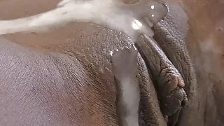 Little black teen blowjob and cum covered pussy