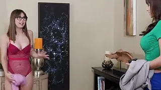 Busty milf and intruder geek girl