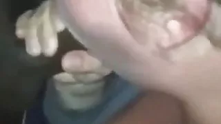 White lady sucking that Black Cum up