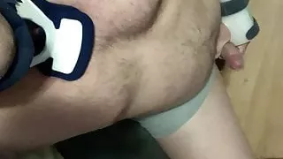 Fat man masturbating With splint and neckbrace