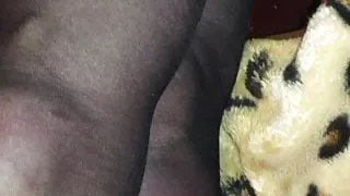 High heels wank and cumshot, black nylons cumshot