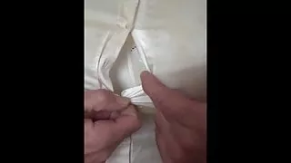 satin blouse and bra stained with cum