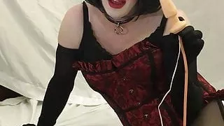 Pumping up butt plug in heavy makeup slut