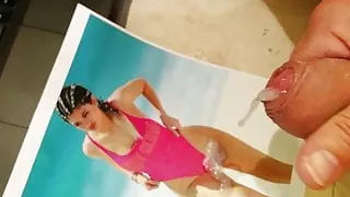 CUM tribute to Kylie in her amazing magenta swimsuit