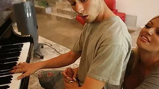 MILF - Stepmom Helps Out Distracted Stepson With Her Mouth