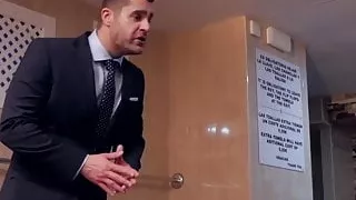 Pair of businessmen fuck inside of a hot pool together