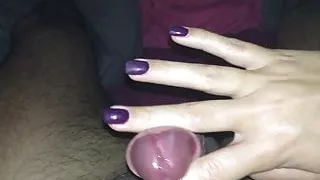 Purple nails make him cum