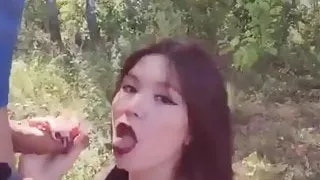 Asiatisches Mädchen liebt von hinten im Wald