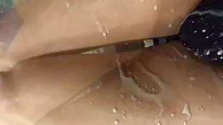 Sperm on legs and body outdoor squrting