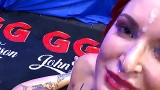 Facials and bukkakes on busty redhead alexxa vice