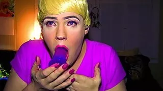 Sissy Crossdresser Fucks Throat With Dildo