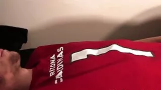 Huge balls on a guy who loves jerking off on the couch