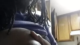 Ebony squeezes milk from her big black boob for Youtube