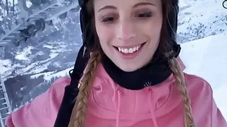 MyDirtyHobby - Daring risky public swallow on the teleferic