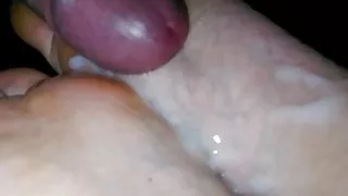 Footjob and cum on wife's feet