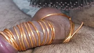 Cock tied up and final cumshot