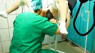 Dirty examined on the gynecological chair