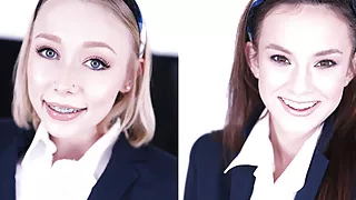 SCHOOLGIRLS ATHENA MAY & ELLIE EILISH LEARN TO SWALLOW