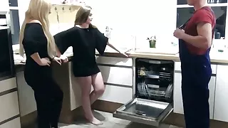 Two German Teens Seduce the Homeworker to FFM Threesome