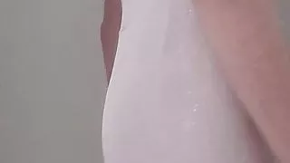 CD Michelle In Pantyhoes Black Thong Bodysute & White Dress