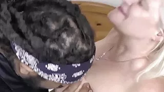 Mature UK lady slobbers on black cock before being railed