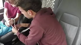 Tormented twink receives cum on face after doggy style anal