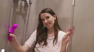 Busty Babe in Wet T-shirt Play Pussy with Sex Toy - Intensiv