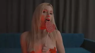 Beautiful Teen Licks Candy, Fingering Pussy to Orgasm