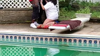 Slut wife sucking bbc at the pool side