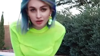 Blue-haired Babe Riding and Suck Dildo - Cum on Face Imitati