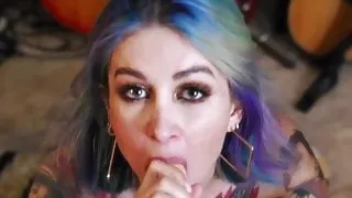 Tattoed Flame Jade Suck Dildo and Cumshot on Perfect Body