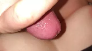 Straddling wife hand job onto tits