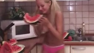 Skinny Small Titty Paris Tale Gets Messy With A Watermelon!