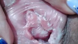 Hairy pussy streched close up