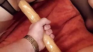 Double dildo, 2 girls, 2 orgasms