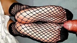 Cum on fishnet soles Nylon footfetish