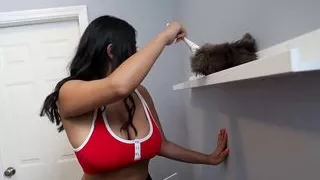 Latina maid chokes on cock and bangs hard with her boss