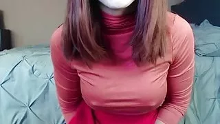 Sexy redheat chick in stockings play with dildo .