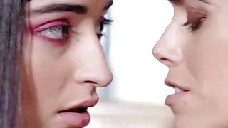 Big tit  Milf leasbian makes out with petite coed