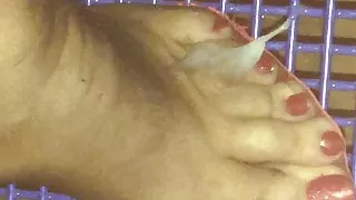 Jerk off Cock at Bus Stop & Cum on Nylonfeet with Ted Toes