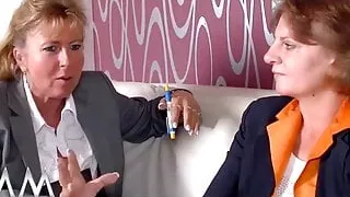 Petra rubs herself before sucking a big cock