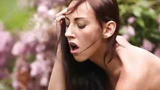 Horny babe with big boobs enjoys in passionate sex outside