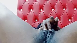 Fit African housewife rubs her meaty pussy up close