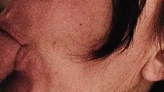 Hot brunette slutwife sucks me hard and ready