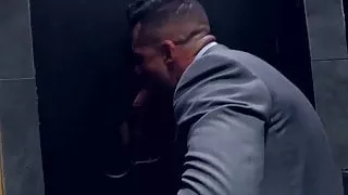 Classy hunk sucks gloryhole cock before threeway drilling