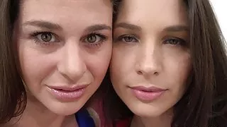 Two mean cockteases double-team a dildo while you watch