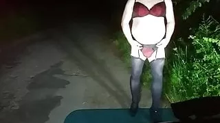 Crossdresser at night outdoor