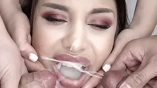 Premium Bukkake - Roxy Lips swallows 105 mouthful cum loads