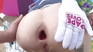 Brunette chick's ass racked in like mad